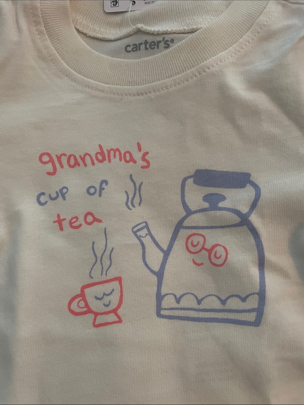NWT Carter's Cream Long-Sleeve One-Piece with Tea Jar Graphic